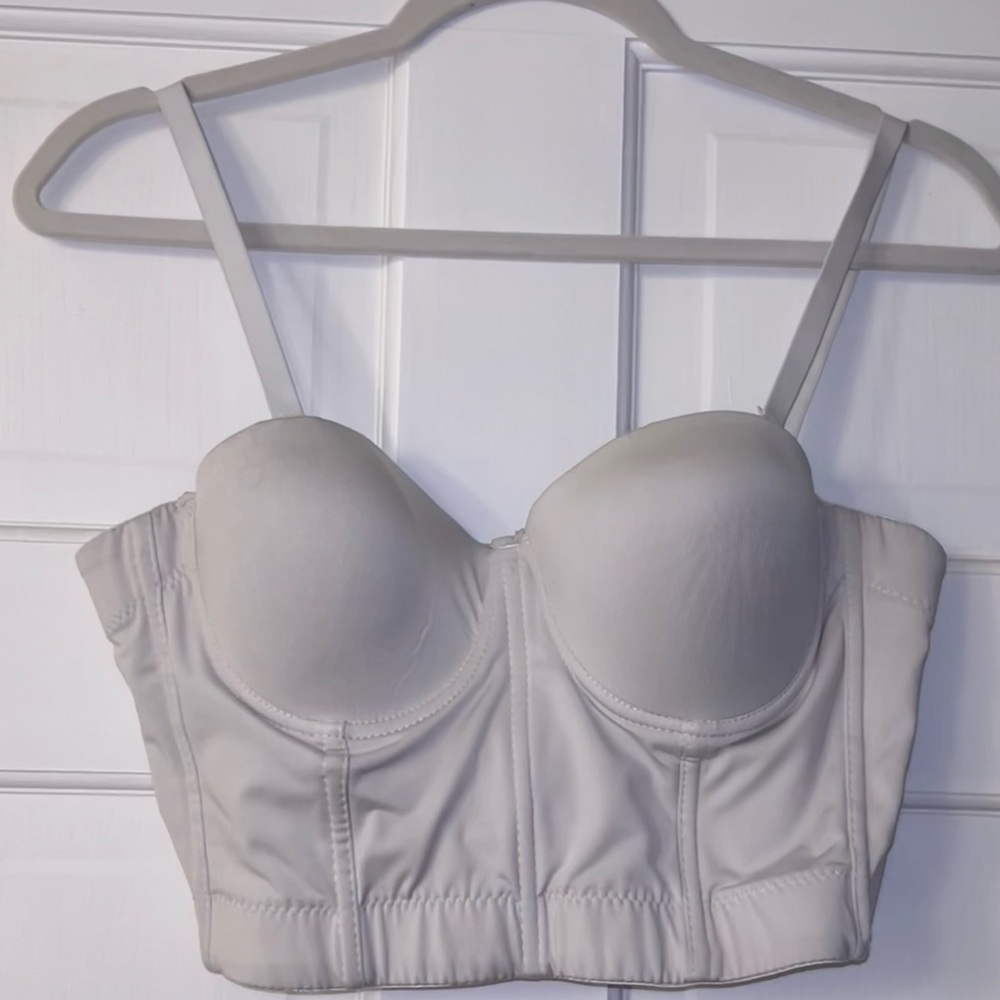 ELLACCI White Smooth Push up Bustier Crop Top Corset Bra with Detachable Straps